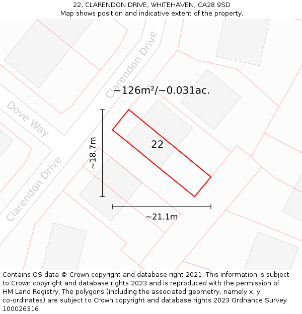 22, CLARENDON DRIVE, WHITEHAVEN, CA28 9SD: Plot and title map