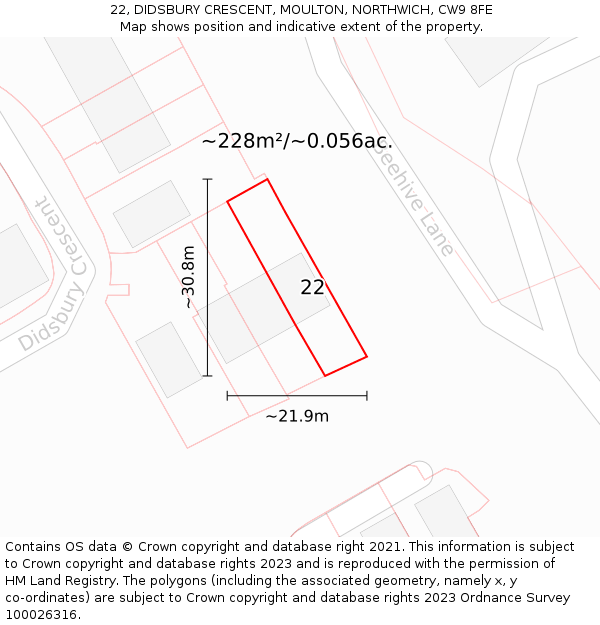 22, DIDSBURY CRESCENT, MOULTON, NORTHWICH, CW9 8FE: Plot and title map