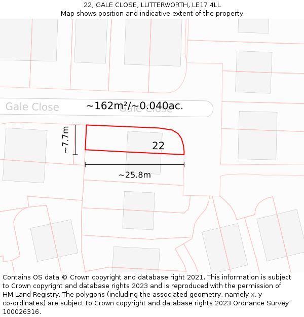 22, GALE CLOSE, LUTTERWORTH, LE17 4LL: Plot and title map