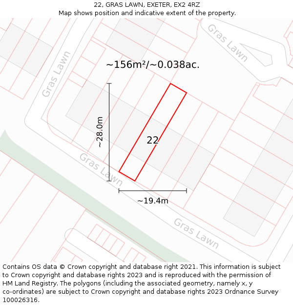 22, GRAS LAWN, EXETER, EX2 4RZ: Plot and title map
