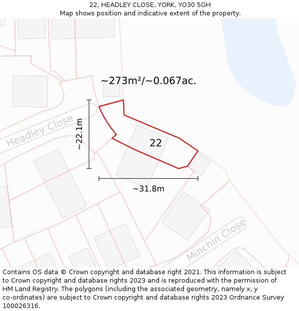 22, HEADLEY CLOSE, YORK, YO30 5GH: Plot and title map