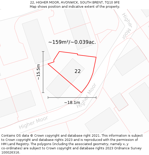 22, HIGHER MOOR, AVONWICK, SOUTH BRENT, TQ10 9FE: Plot and title map