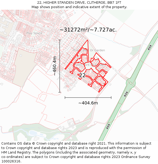 22, HIGHER STANDEN DRIVE, CLITHEROE, BB7 1FT: Plot and title map