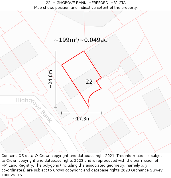 22, HIGHGROVE BANK, HEREFORD, HR1 2TA: Plot and title map