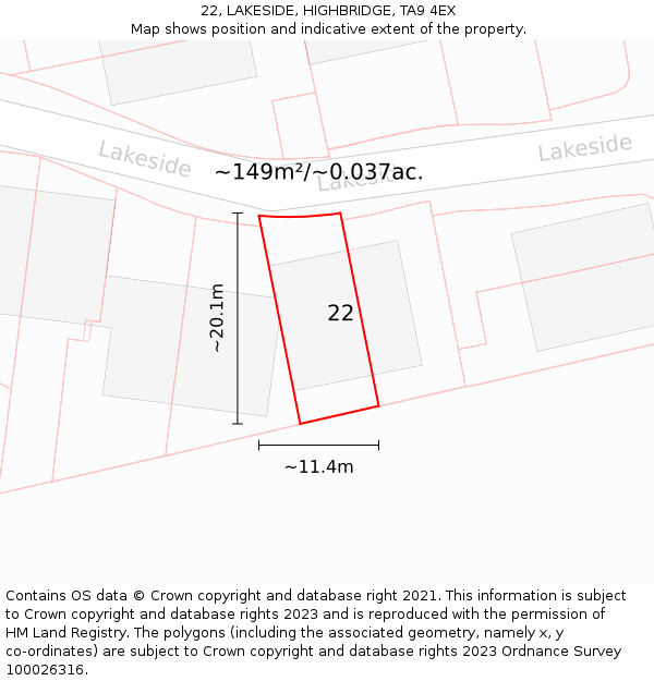 22, LAKESIDE, HIGHBRIDGE, TA9 4EX: Plot and title map