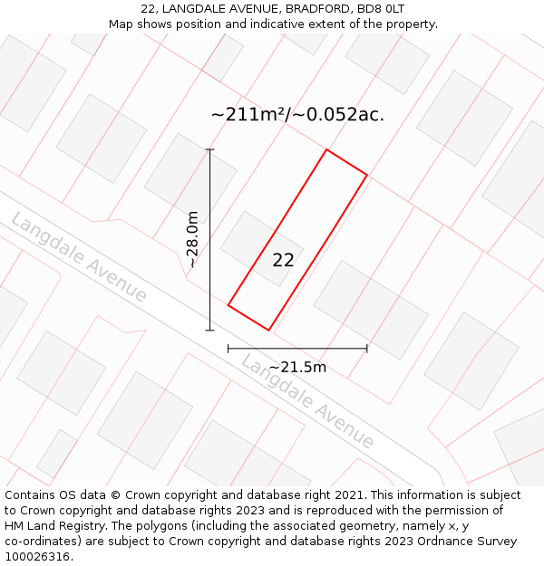 22, LANGDALE AVENUE, BRADFORD, BD8 0LT: Plot and title map