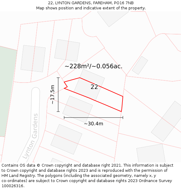 22, LYNTON GARDENS, FAREHAM, PO16 7NB: Plot and title map