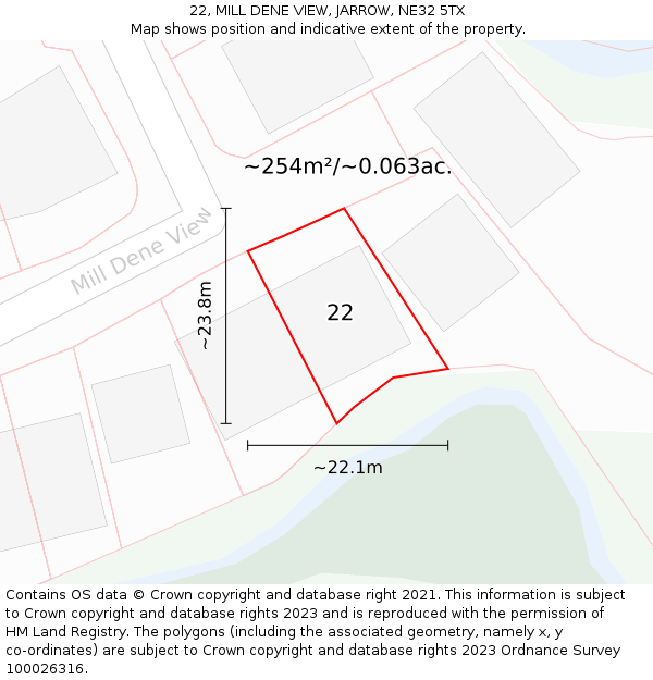 22, MILL DENE VIEW, JARROW, NE32 5TX: Plot and title map