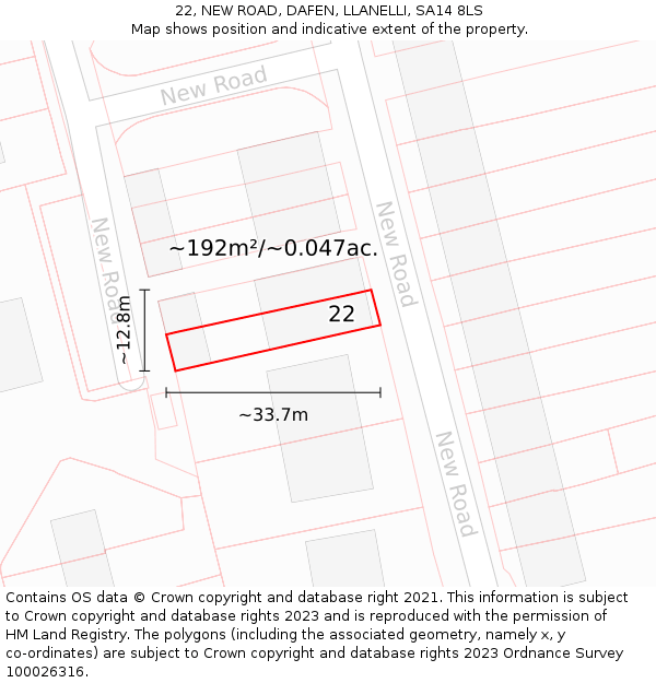 22, NEW ROAD, DAFEN, LLANELLI, SA14 8LS: Plot and title map