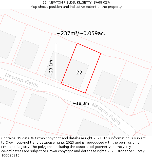 22, NEWTON FIELDS, KILGETTY, SA68 0ZA: Plot and title map