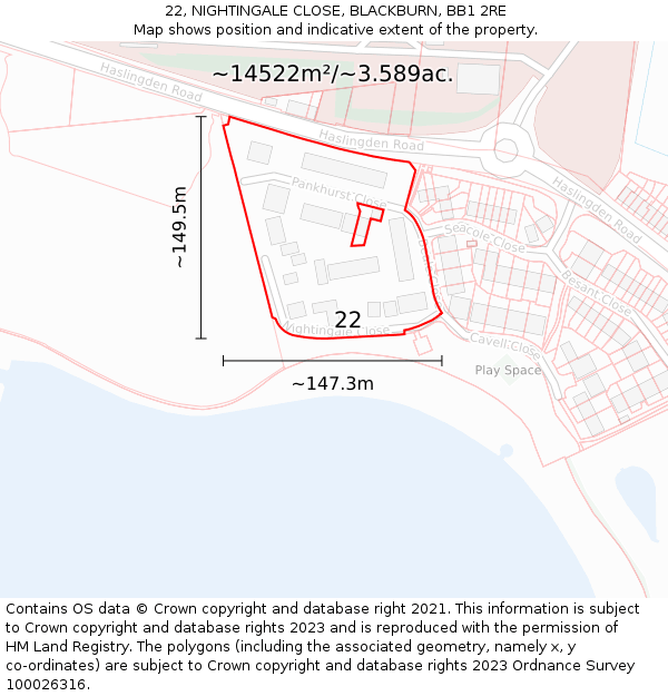 22, NIGHTINGALE CLOSE, BLACKBURN, BB1 2RE: Plot and title map