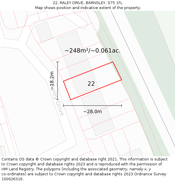 22, RALEY DRIVE, BARNSLEY, S75 1FL: Plot and title map