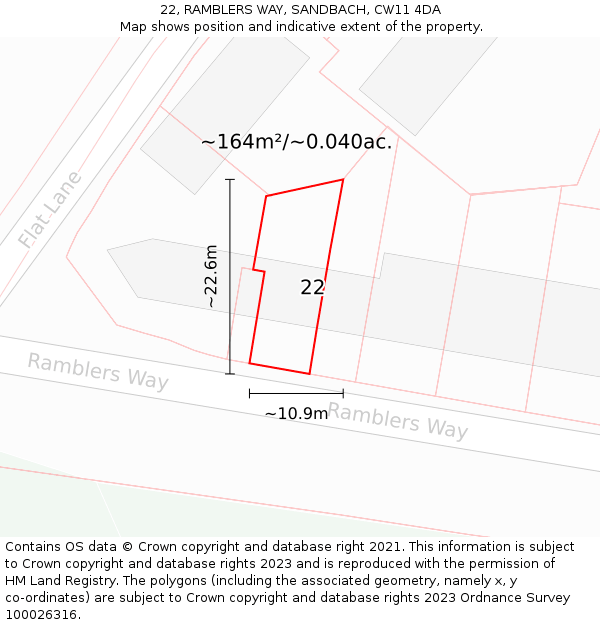 22, RAMBLERS WAY, SANDBACH, CW11 4DA: Plot and title map