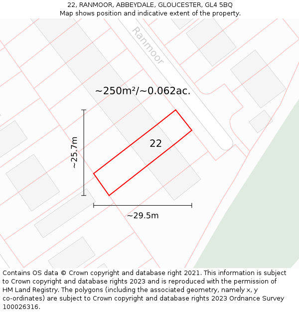 22, RANMOOR, ABBEYDALE, GLOUCESTER, GL4 5BQ: Plot and title map