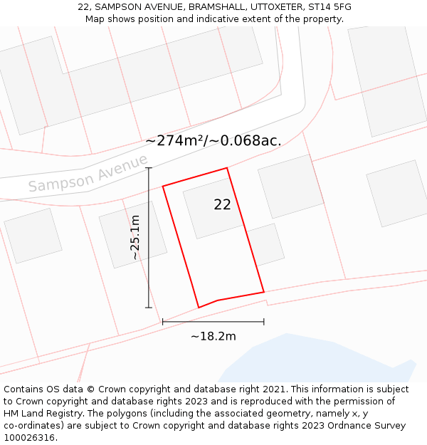 22, SAMPSON AVENUE, BRAMSHALL, UTTOXETER, ST14 5FG: Plot and title map