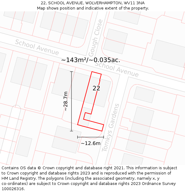 22, SCHOOL AVENUE, WOLVERHAMPTON, WV11 3NA: Plot and title map