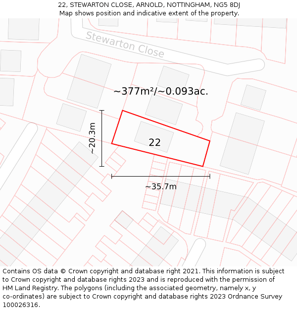 22, STEWARTON CLOSE, ARNOLD, NOTTINGHAM, NG5 8DJ: Plot and title map