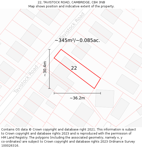 22, TAVISTOCK ROAD, CAMBRIDGE, CB4 3NB: Plot and title map