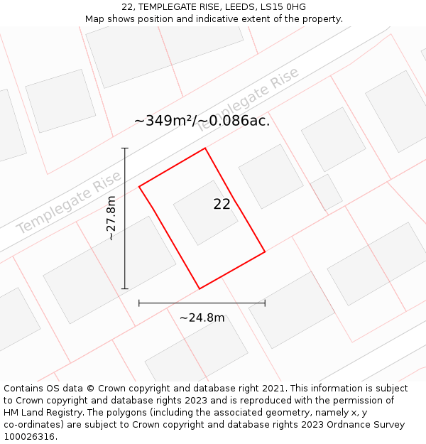 22, TEMPLEGATE RISE, LEEDS, LS15 0HG: Plot and title map