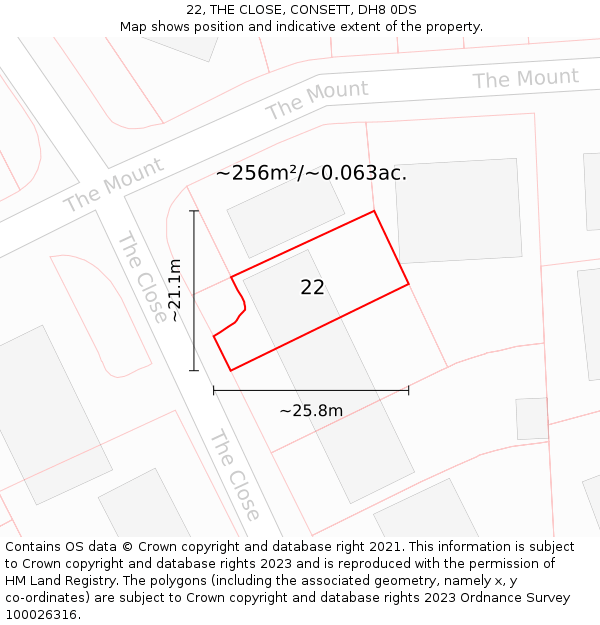 22, THE CLOSE, CONSETT, DH8 0DS: Plot and title map