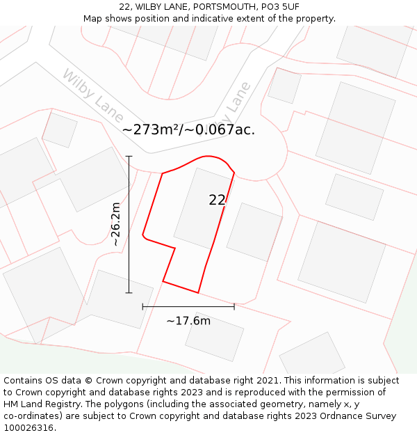 22, WILBY LANE, PORTSMOUTH, PO3 5UF: Plot and title map