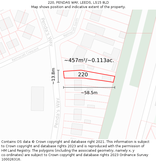220, PENDAS WAY, LEEDS, LS15 8LD: Plot and title map