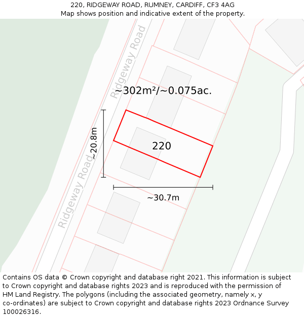 220, RIDGEWAY ROAD, RUMNEY, CARDIFF, CF3 4AG: Plot and title map
