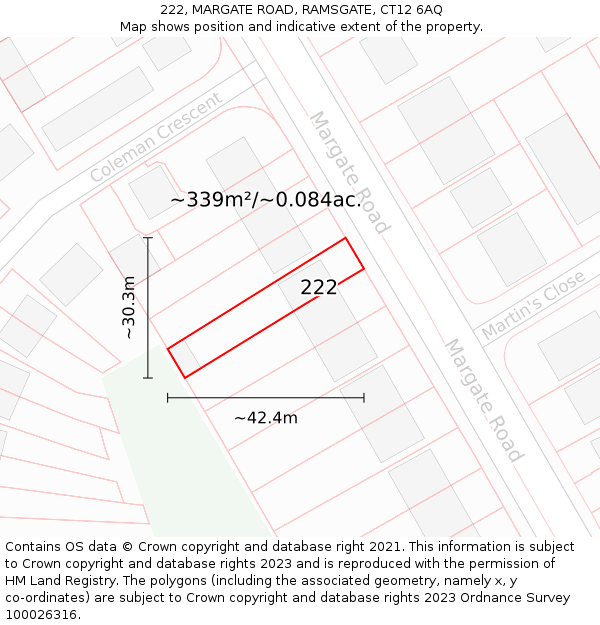 222, MARGATE ROAD, RAMSGATE, CT12 6AQ: Plot and title map