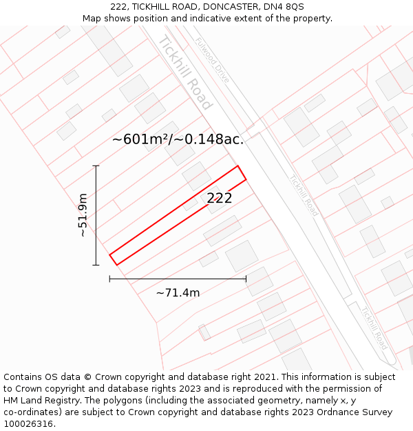 222, TICKHILL ROAD, DONCASTER, DN4 8QS: Plot and title map