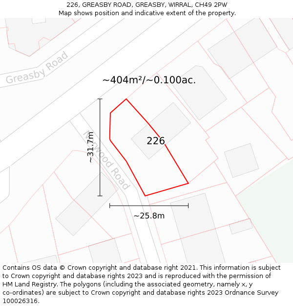 226, GREASBY ROAD, GREASBY, WIRRAL, CH49 2PW: Plot and title map