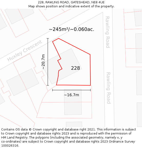228, RAWLING ROAD, GATESHEAD, NE8 4UE: Plot and title map