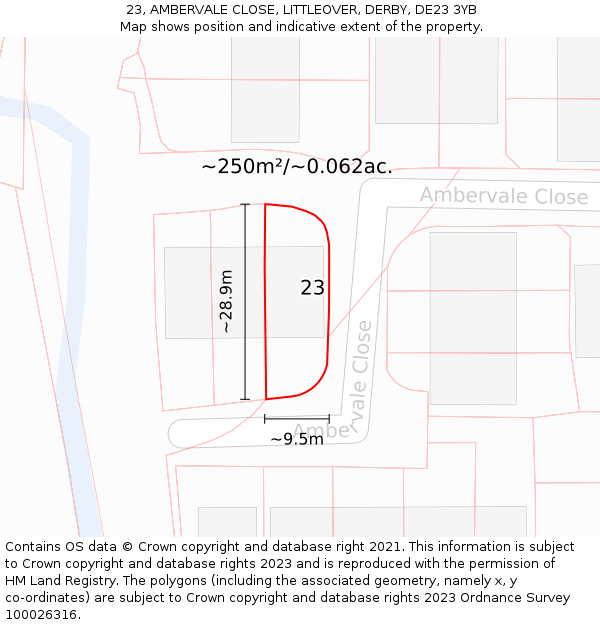 23, AMBERVALE CLOSE, LITTLEOVER, DERBY, DE23 3YB: Plot and title map