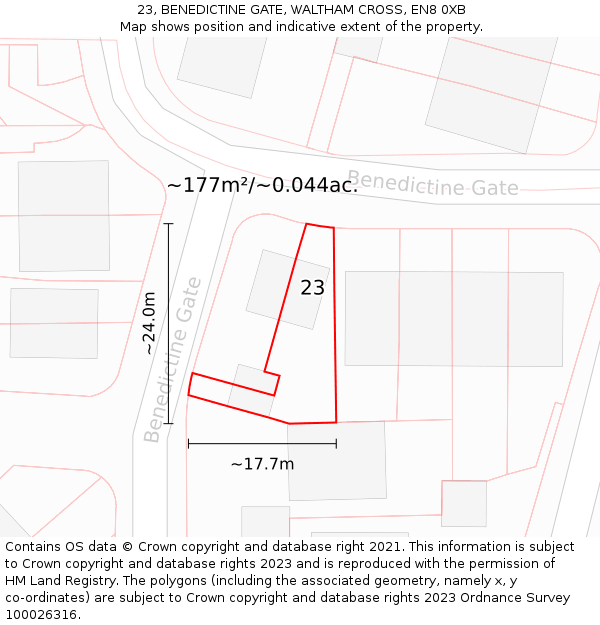 23, BENEDICTINE GATE, WALTHAM CROSS, EN8 0XB: Plot and title map