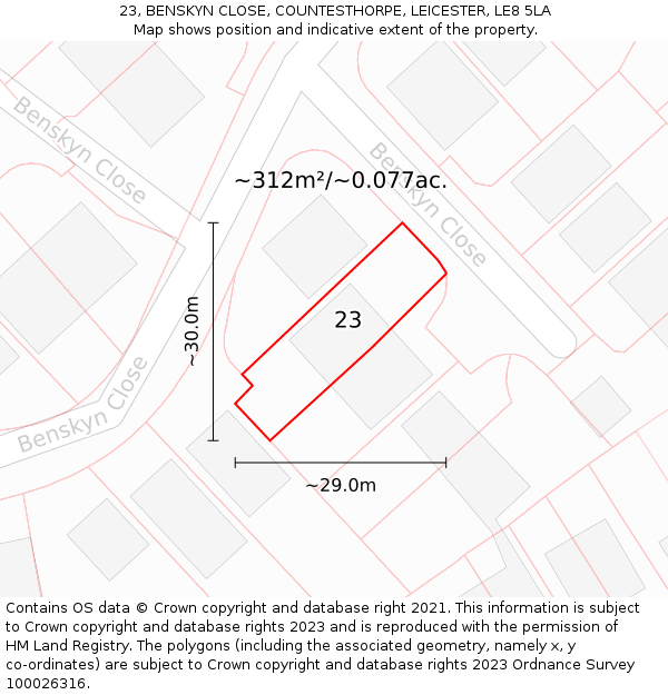 23, BENSKYN CLOSE, COUNTESTHORPE, LEICESTER, LE8 5LA: Plot and title map