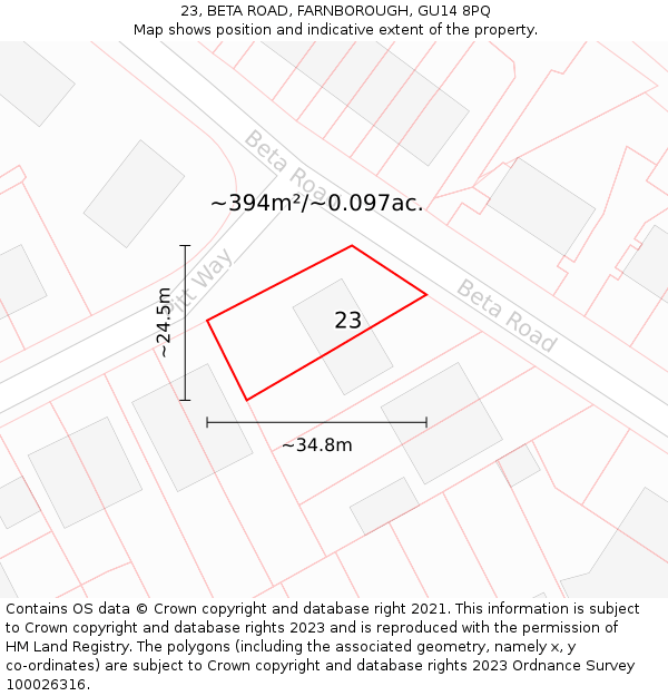23, BETA ROAD, FARNBOROUGH, GU14 8PQ: Plot and title map