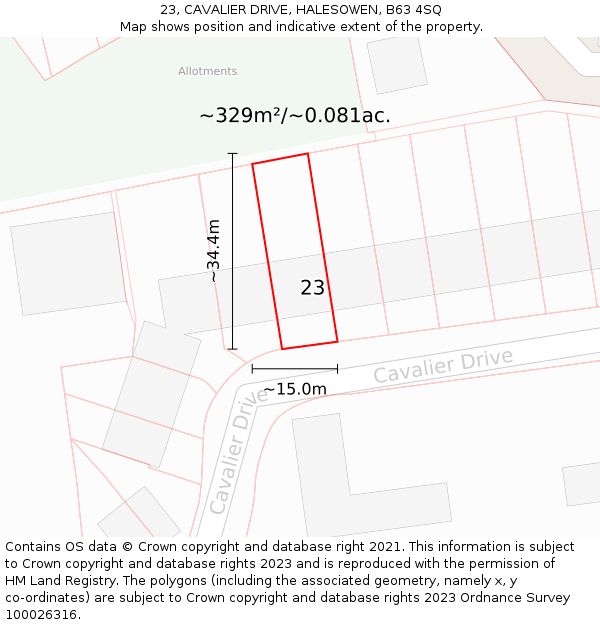 23, CAVALIER DRIVE, HALESOWEN, B63 4SQ: Plot and title map