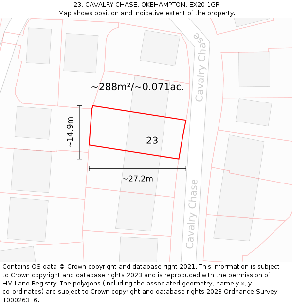 23, CAVALRY CHASE, OKEHAMPTON, EX20 1GR: Plot and title map
