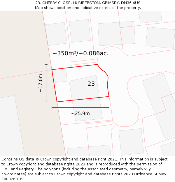 23, CHERRY CLOSE, HUMBERSTON, GRIMSBY, DN36 4US: Plot and title map