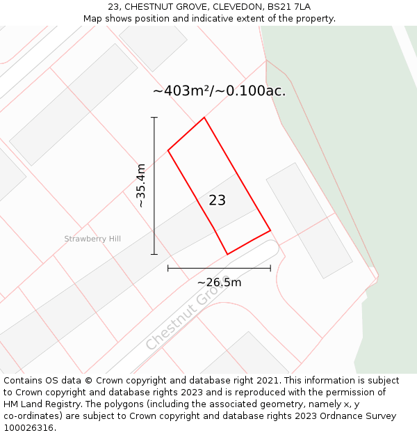 23, CHESTNUT GROVE, CLEVEDON, BS21 7LA: Plot and title map