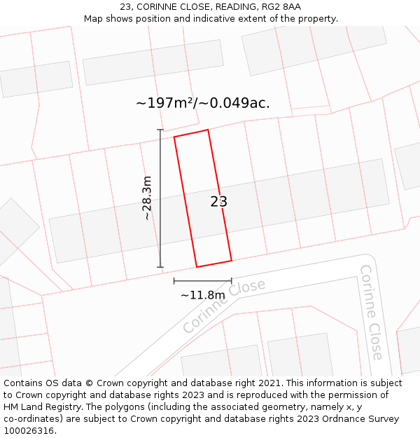 23, CORINNE CLOSE, READING, RG2 8AA: Plot and title map