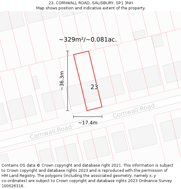 23, CORNWALL ROAD, SALISBURY, SP1 3NH: Plot and title map