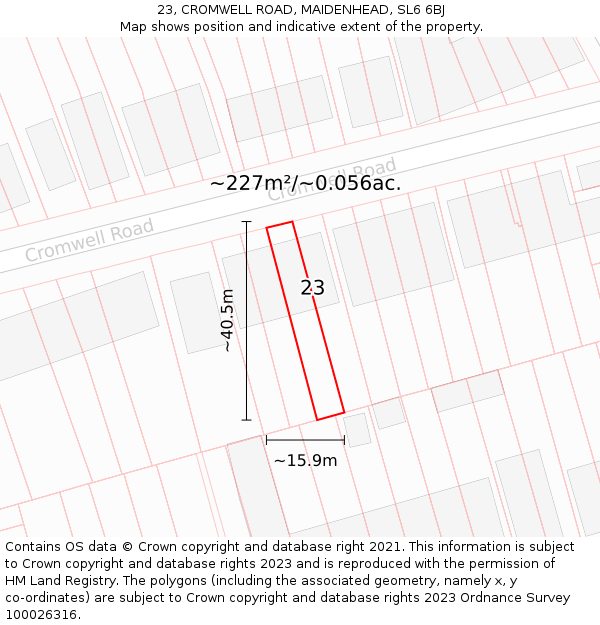 23, CROMWELL ROAD, MAIDENHEAD, SL6 6BJ: Plot and title map