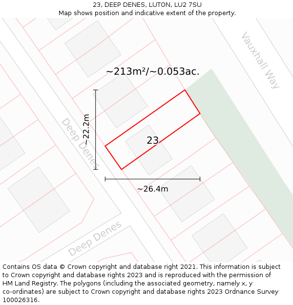 23, DEEP DENES, LUTON, LU2 7SU: Plot and title map