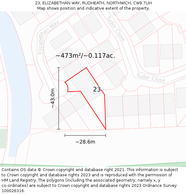 23, ELIZABETHAN WAY, RUDHEATH, NORTHWICH, CW9 7UH: Plot and title map