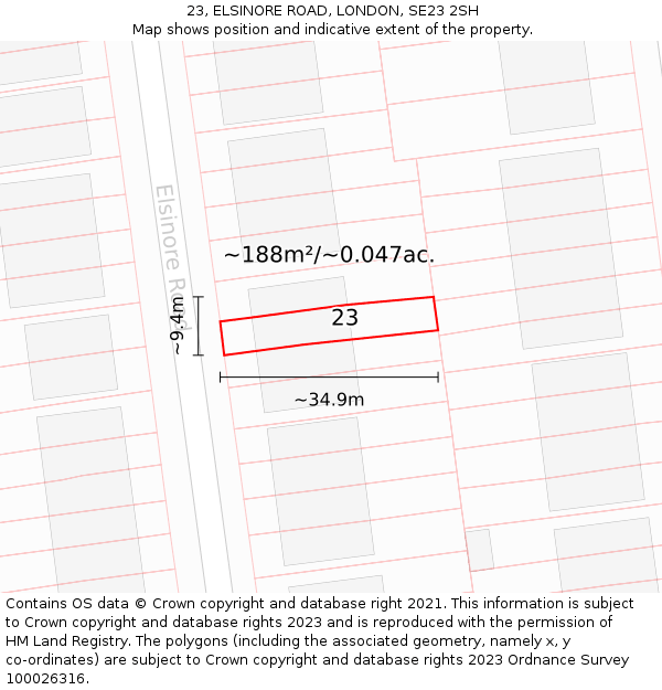 23, ELSINORE ROAD, LONDON, SE23 2SH: Plot and title map