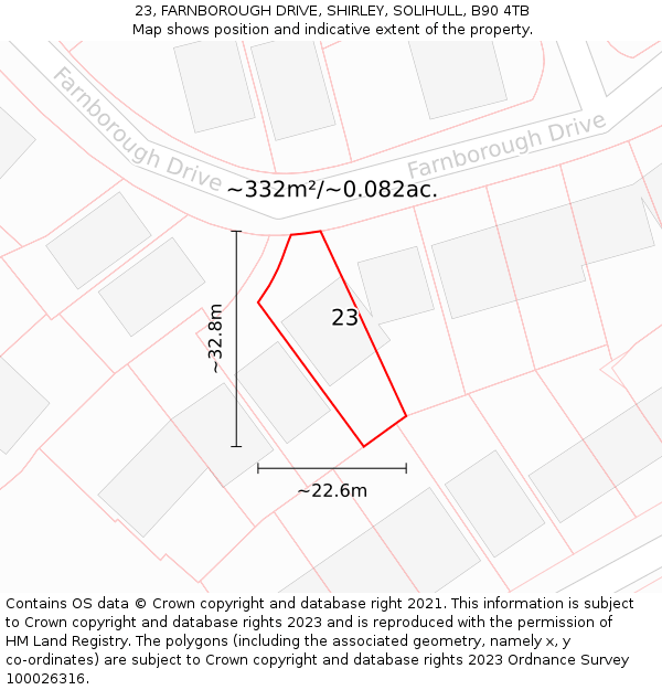 23, FARNBOROUGH DRIVE, SHIRLEY, SOLIHULL, B90 4TB: Plot and title map