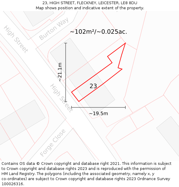 23, HIGH STREET, FLECKNEY, LEICESTER, LE8 8DU: Plot and title map