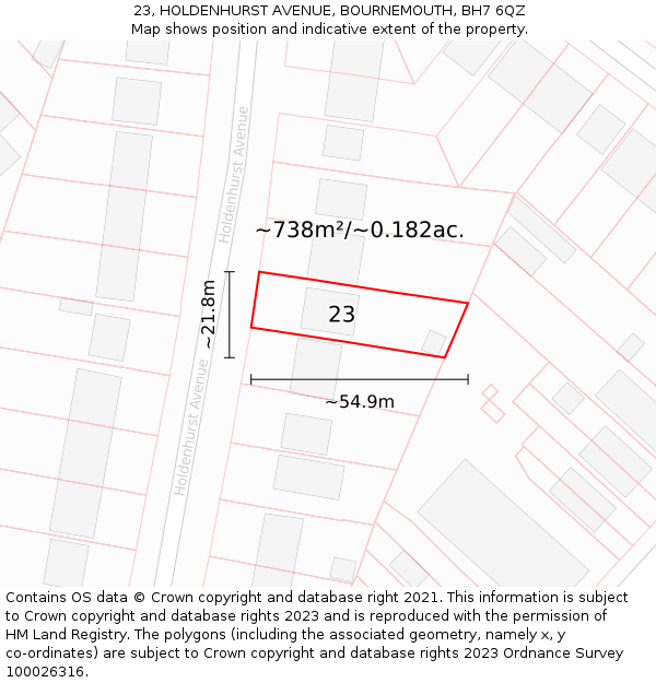 23, HOLDENHURST AVENUE, BOURNEMOUTH, BH7 6QZ: Plot and title map