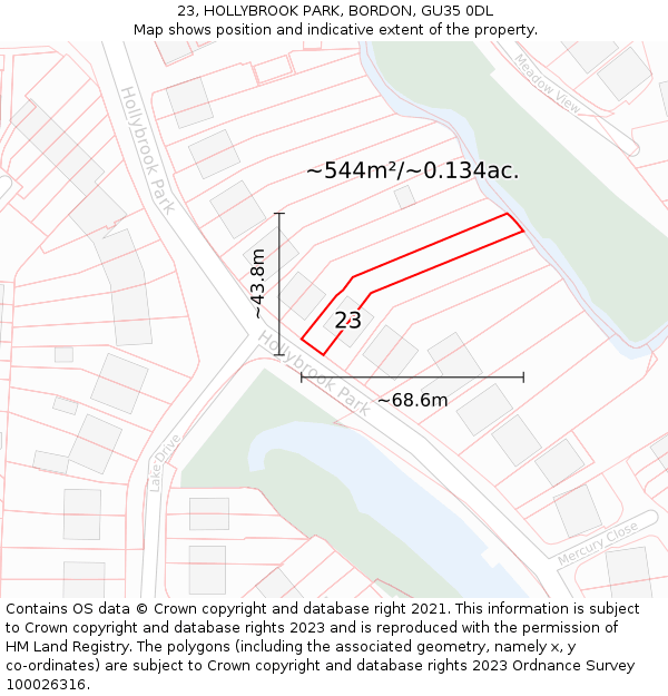 23, HOLLYBROOK PARK, BORDON, GU35 0DL: Plot and title map