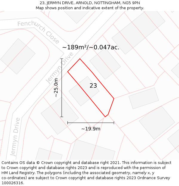 23, JERMYN DRIVE, ARNOLD, NOTTINGHAM, NG5 9PN: Plot and title map